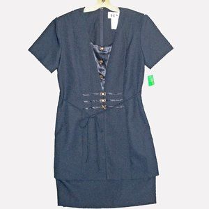 NEW Navy Blue Dress with Faux Dickie Front Detail Gold Size 3